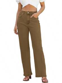 Jeans High Waisted Straight Leg Loose Jeanshalloween - Coffee - View 1