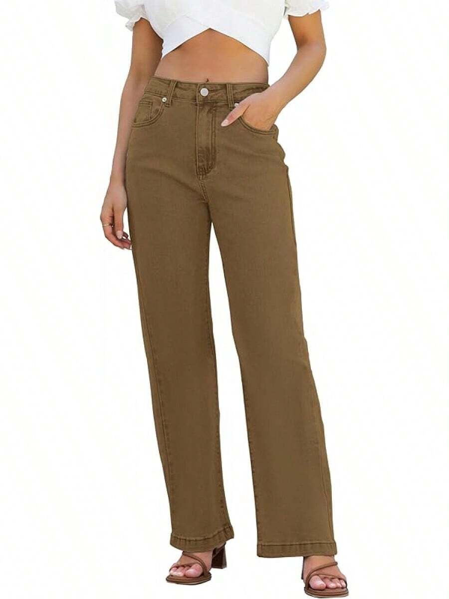 Jeans High Waisted Straight Leg Loose Jeanshalloween - Coffee - View 1
