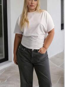 Áo crop top tay ngắn dáng rộng tay cánh dơi cỡ lớn dành cho nữ - trắng - Xem 6