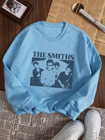 Vintage Band Pattern Print Design, Fashionable, Casual, Energetic, Autumn And Winter Women's Round Neck Pullover Hoodie