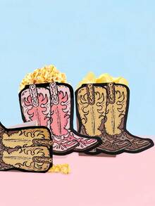 10pcs/20pcs/50pcs Brown Cowboy Popcorn Boxes Pink Western Cowgirl Boots Popcorn Snack Candy Boxes Decorations Supplies Buckets For Boots Or Bows Gender Reveal My First Rodeo Birthday Party Table Decor Western Party Favors & Decorations Set - Multicolor - View 4