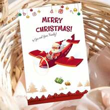 1 buc., Felicitare festivă de Crăciun cu avionul lui Moș Crăciun, Design de desene animate, Hârtie, Felicitare personalizată pentru prieteni, familie și cei dragi, Ideală pentru invitații și urări de sărbători, Sezonul Crăciunului
