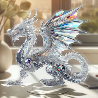 1pc Bohemian Style 2D Acrylic Crystal Dragon Decor, Office Home Decoration, Christmas Gift