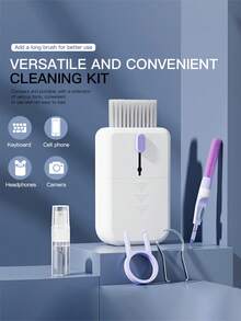 11-In-1 Multi-Function Electronics Cleaning Kit – Complete Set With Screen Cleaning Spray, Washed Flannelette & Phone Holder | Includes Hidden Brush, Density Brush, Cleaning Nib, Key Extractor, Detachable Memory Stick & Camera Lens Brush | All-In-One Tool For Laptop Screens, Keyboards, Phones, Cameras & Electronic Devices, Essential Cleaning Accessory - White - View 2