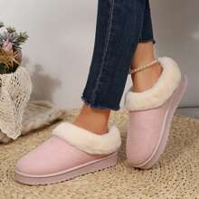 Women's Soft Comfortable Snow Boots Velvet Fur Side Flat Shoes Indoor Outdoor Winter Slippers Cotton Shoes - 粉色 - 查看 6