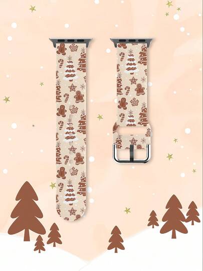 1pc Christmas Gingerbread & Christmas Tree Pattern TPU Watch Band Compatible With 38/40/41/42/44/45/49mm Ultra/SE/9/10/8/7/6/5/4/3/2/1