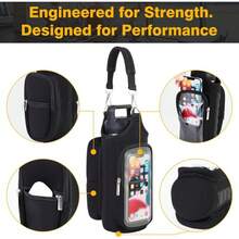 Bolsa de gimnasio magnética con soporte para botella de agua, bolsillos para teléfono y correa para el hombro, 5 imanes incorporados. - Negro - Ver 6