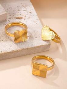 1/3pcs Minimalist Geometric Heart, Clover, Butterfly Stainless Steel Rings, Suitable For Teenagers Daily Wear (Random Style)