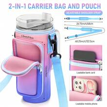 Water Bottle Carrier Bag With Phone Pocket For Cup 40 Oz Tumbler With Handle Neoprene,Portable Water Bottle Holder Pouch  With Adjustable Strap For Cup Accessories,Storing Cards,Phones And Other Small Item - 粉藍色-1 - 查看 3
