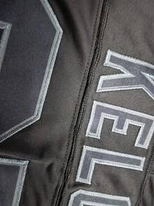 男士 87 黑色美式橄榄球球衣休闲短袖刺绣缝线 V 领 T 恤派对橄榄球运动上衣