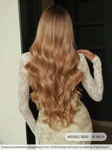 7JHH WIGS Champagne Blonde Ombre Wigs Loose Extra Long Wavy Wigs For Women, Synthetic Wave Curly Wig With Bangs Dark Roots, Silky Soft Heat Resistant Fiber Hair For Daily Wear, Music Festivals Celebrations Party Use 30 Inch - 亞麻金 - 查看 2