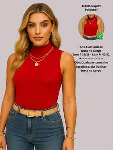 Women's Suplex Turtleneck Blouse, Basic Casual Tank Top - 紅色 - 查看 4