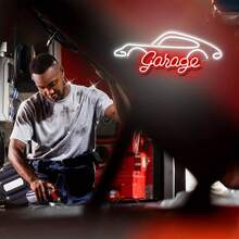 Garage Neon Sign, LED Wall Hanging Decor For Garage, Workshop, Man Cave - Ideal Gift For Dad And Auto Enthusiasts, Plastic Material, Switch Controlled, USB Powered, Non-Variable Single Hue - White+Red - View 4