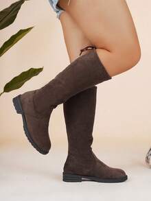 宽筒冬季新款女士过膝长靴，时尚宽松大码黑色百搭长靴，适合宽脚、厚脚。 - 棕色 - 查看 7