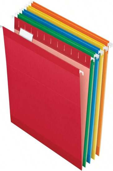 Pendaflex Reinforced Hanging Folders, Letter Size, Assorted Colors 1_5 Cut, Tabs And Inserts, 25 Per Box (41522AMZ)