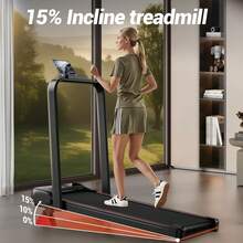UMAY Folding Treadmill With 15% Incline, 4 In 1 Under Desk Walking Pad Foldable 8KM/H For Home Office, 2.5 HP Motor Portable Treadmill For Jogging/Running With Remote Control & LED Display, 300LBS Capacity - Xem 5