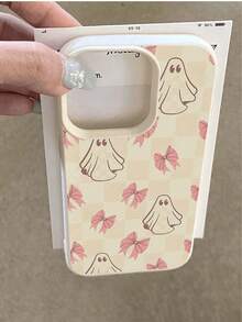 1 pieza Funda protectora de teléfono suave y antideslizante con textura de piel de litchi, diseño de lazo y fantasma, estilo de Halloween, compatible con Apple/Redmi/otros teléfonos - Multicolor - Ver 3