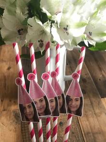 12pcs Customized Face Party Paper Straws, Bachelorette Party Personalized Face Straws, Customizable Age Birthday Party Face Straw Decors, Girlfriend Birthday Party Decor Gifts,Multi-Functional, Ornamental,Reusable,Exquisite - Multicolor - View 4