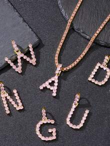 Fashionable Hip-Hop Pink Rhinestone Letter Pendant Necklace, Suitable For Women To Wear At Music Festivals And Parties