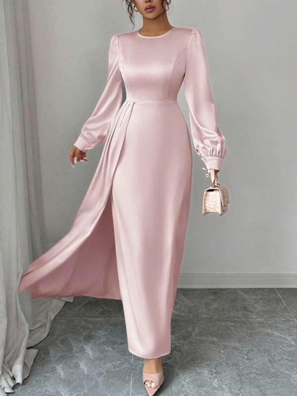 Minimalistische Mode Langarm Damen Kleid, Herbst