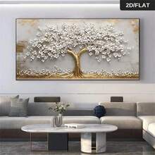 1 pieza Pintura de pared abstracta moderna sin marco con diseño de árbol dorado - Decoración elegante para sala de estar o dormitorio, impresión en lienzo sin marco, diseño de árbol abstracto | Superficie dorada, decoración de árbol, arte de pared vintage sin marco