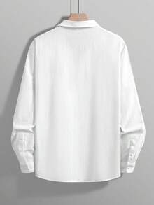 男士柔软亚麻棉套头衫，复古宽松透气V领Polo衫/休闲上衣，适合海滩、约会、休闲穿着 | 送给丈夫的完美礼物，秋季必备，长袖上衣 - 白色 - 查看 2