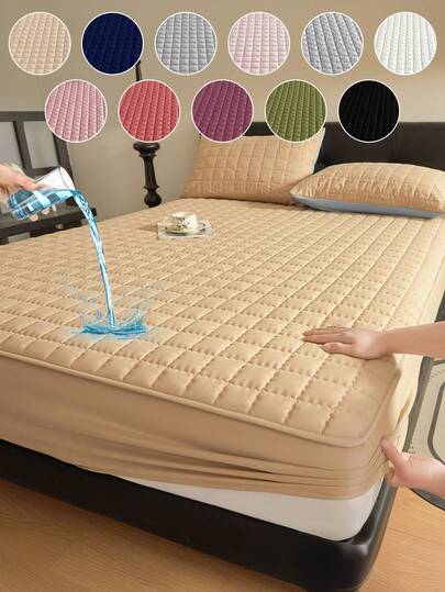 1pc Warterproof Fitted Sheet, Bedding, Waterproof Mattress Protector, Skin-Friendly Mattress Cover, Bedroom Decor, Breathable Quilted Mattress Cover For 8-15" Mattress, Room Decor, Noiseless Bed Mattress Cover For Bedroom, Guest Room, Deep Pocket, Mattress Cover, Dustproof Bedspread, For Twin, Full, King, Queen Size, Only Fitted Sheet Without Pillowcase, Bedding Gifts, Machine Washable, Autumn Home Decor, Wedding, Fall Decor