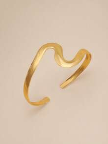 1pc Women Minimalist Geometric Line Open Bangle, Gold Color, Suitable For Daily Wear - Gold 5 - View 2