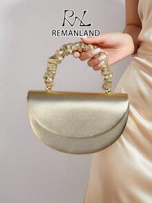 REMANLAND 優雅奢華 PU 女款手提包，皺褶金色手柄，時尚小肩背包，適合女性參加派對、婚禮、晚宴、正式場合。這款包包是派對女孩和女性的理想選擇，也是送給女性的完美禮物。 - 金色 - 查看 4