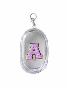 Portable Mini Transparent Zipper Storage Bag, Purple Towel Fabric Embroidered Letter A-Z, Compact Multi-Purpose Storage Bag, Earphone & Charger Storage Box With Keychain, Transparent Travel Accessories, Exquisite And Compact, Suitable For Storing Small Items, Cable Storage Bag, Bracelet Pouch - White - View 17