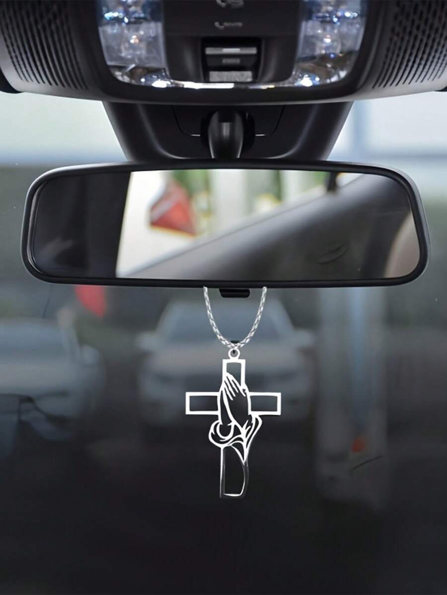 1pc Hollow Prayer Pose Cross Pendant, Car Interior Decor Pendant, Exquisite Cross Pendant - one-size - View 1