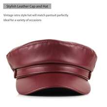 Faux Leather Newsboy Hat For Women Vintage Classic Costume Beret Cap For Men Sailor Fiddler Caps-783550 - 紅色 - 查看 6