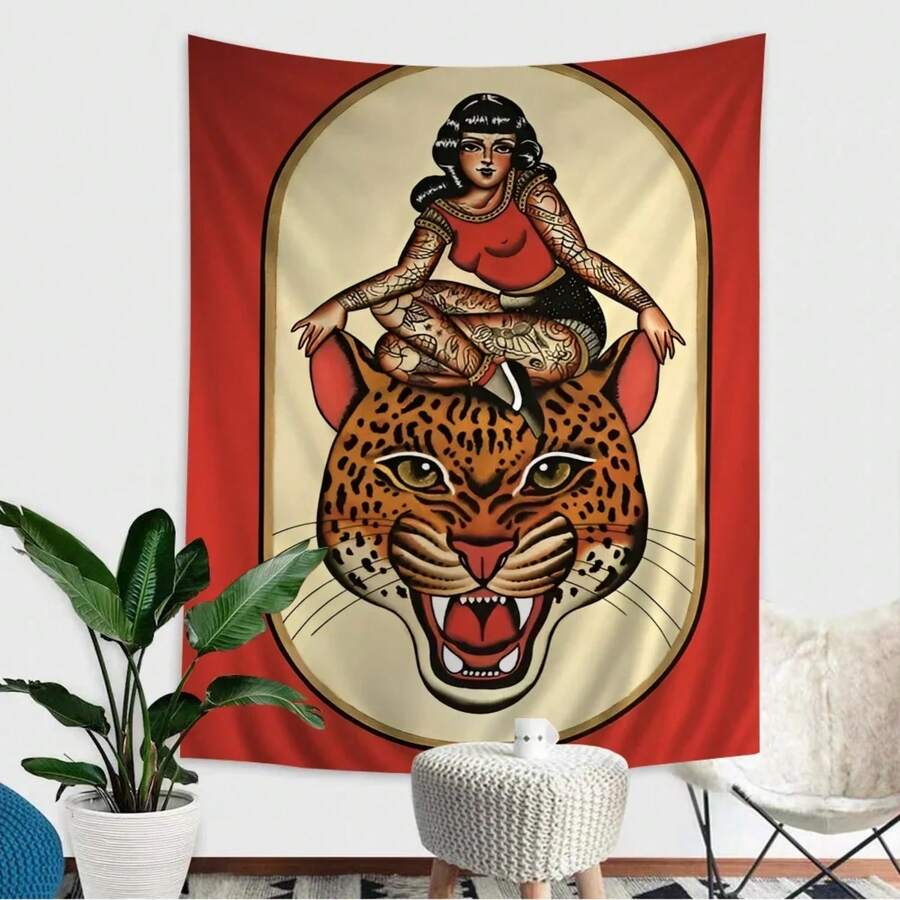 Quiet Wild Devils Colorful Savage Tattooed Printed Large Wall Tapestry Cheap Hippie Wall Hanging Bohemian Wall Tapestries - 彩色 - 查看 1