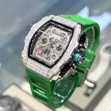 ONOLA-6826F 男士桶形多功能机械自动腕表，橡胶表带，时尚运动冰钻腕表 - 黃色 - 查看 7