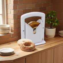 Bagel Slicer With Safety Shield - Stainless Steel Guillotine Cutter For Perfect, Even Slices | Non-Slip Base & Grip Handle | Dishwasher (White) - White - View 3