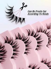 Rikuaild 7对水润光泽假睫毛，透明睫毛梗，柔软自然，轻盈飘逸，打造戏剧性妆容，仿貂毛睫毛，时尚卡通风格假睫毛 - 尖尾漫畫款 - 查看 4