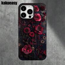 Fundas y carcasas protectoras para teléfono con diseño tridimensional retro de flores rojas y orificios grandes. Compatibles con phone 16 Pro Max, 16, 15 Pro, 14, 14 Plus/14 Pro Max, 13, 13 Pro, 12 Pro, 11/11 Pro y la serie Pro. Regalos para cumpleaños y fiestas - Blanco - Ver 6