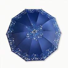 1pc Lightweight Portable Waterproof Umbrella, 10 Ribs Floral Pattern Folding Umbrella With Excellent UV Protection, Casual Lightweight Portable Waterproof Umbrella For Men And Women