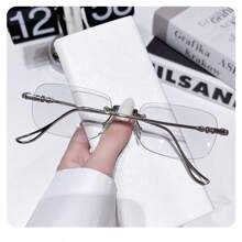 1 Pair Fashionable Frameless Square Clear Lens Glasses, Unisex Computer, Reading, Gaming, TV, Phone Glasses