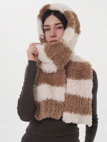 1 szt. damski, prążkowany, kontrastowy, miękki, puszysty szalik poliestrowy, codzienny, ciepły dodatek na jesień/zimę na świeżym powietrzu, codzienne zimowe szaliki damskie do dojazdów do pracy