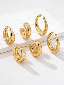 Bộ 6 khuyên tai hình chữ C tối giản - Vàng - Xem 2