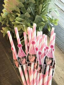 12pcs Customized Face Party Paper Straws, Bachelorette Party Personalized Face Straws, Customizable Age Birthday Party Face Straw Decors, Girlfriend Birthday Party Decor Gifts,Multi-Functional, Ornamental,Reusable,Exquisite - Multicolor - View 9