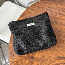 1 pieza Bolsa de maquillaje tejida - Bolsa cuadrada con cremallera de moda bohemia, bolsa floral para mujer (simple y de moda) Esenciales universitarios de otoño, esenciales de viaje para vacaciones, bolsa de viaje para mujer, organizador de maquillaje