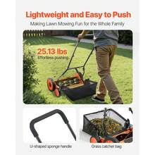 Push Reel Lawn Mower 18 Inch, 5 Blades Manual Push Mower No Motor, 1.37-2.44 In Adjustable Cutting Height, Walk-Behind Lawn Mowers With Grass Catcher Bag For Green Lawns, Driveways, Courtyards