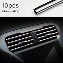 10pcs Car Air Conditioning Vent Decorative Chrome Strips, U-Shaped Clips, Universal Car Interior Accessories
