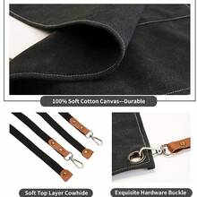 Heavy Duty Chef Apron For Men & Women - Cotton Canvas Crossback Design With Large Pockets - Adjustable Neck & Waist - màu đen - Xem 4