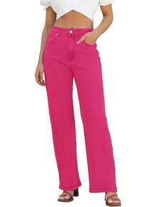 Jeans High Waisted Straight Leg Loose Jeanshalloween - 玫紅色 - 查看 1