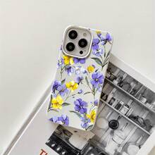 Fundas protectoras de imitación con orificios grandes y estampado de flores moradas y amarillas, compatibles con phone 16 Pro, 16, 15 Pro, 14, 14 Plus/14 Pro, 13, 13 Pro, 12 Pro y 11/11 Pro. Regalos para cumpleaños y celebraciones. - Blanco - Ver 6