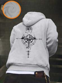 男童印花保暖连帽衫，秋冬季保暖舒适 - 灰色 - 查看 3