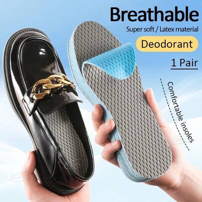 1 Pair Of Sports And Casual Latex Insoles, Anti-Odor, Sweat-Absorbent, Breathable, Super Soft, Anti-Slip, And Perfect For Barefoot Feet. They Can Be Cut And Are Shock-Absorbing And Won't Cause Fatigue Even After Standing For A Long Time